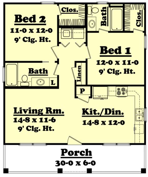 Country Plan 900 Square Feet 2 Bedrooms 2 Bathrooms