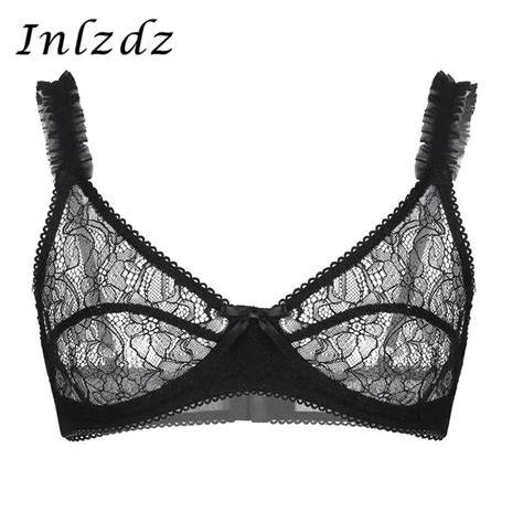 Bras Mens Sissy Bra For Sex See Through Sheer Floral Lace Lingerie Exotic Costume Wire Free No
