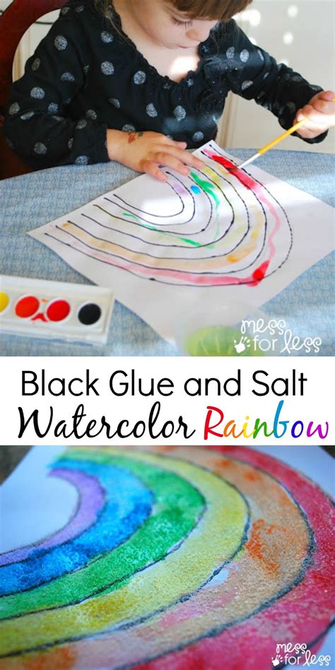 Black Glue And Salt Watercolor Rainbow Salt Painting For