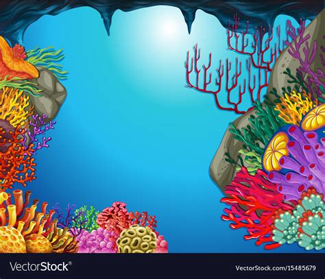 Underwater Scene With Coral Reef In Cave Vector Image