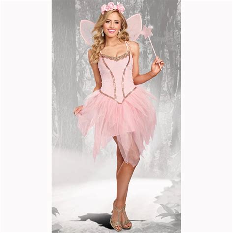 Free Shipping Pink Rose Flower Fairy Halloween Costume Sexy Cosplay