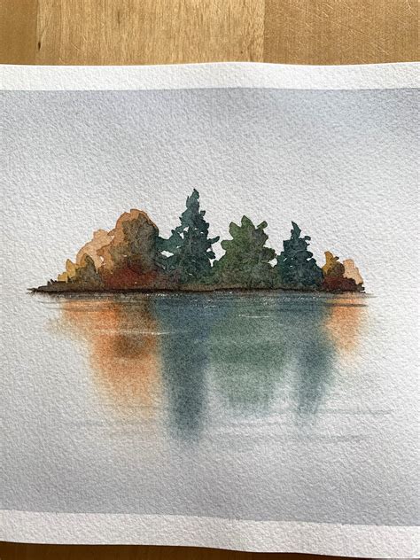 Original Watercolour Lake Reflection Trees And Lake Water Etsy Uk