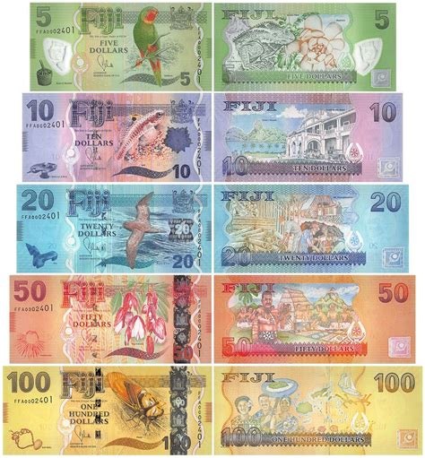 Fiji 5 100 Dollars Banknote 5 Pieces Set 2013 P 115a 119a Unc