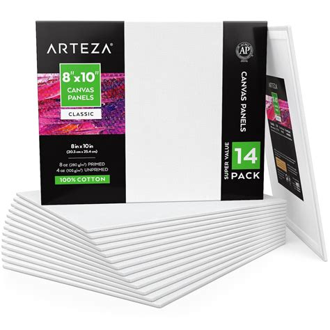 Arteza Canvas Panels White 8x10 Blank Canvas Boards For Painting