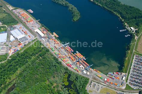 Luftaufnahme Wörth am Rhein Containerterminal im Containerhafen am
