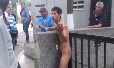 Stripped Naked Stripped Latino Thief In Public