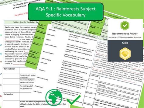 Aqa 9 1 Gcse Geography Tropical Rainforests Key Vocabulary Literacy Activity Sheets Tes
