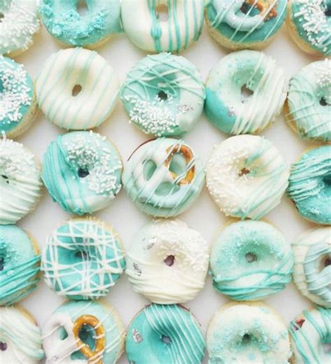 Mint Greenblue And White Donuts Mini Donuts Baked Donuts Mini Cupcakes
