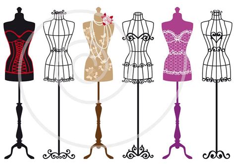 Vintage Mannequin Digital Clip Art Set Tailors Dummy Dress Forms