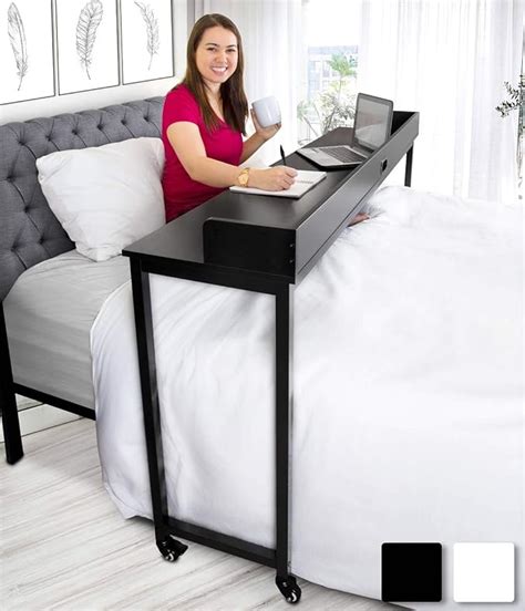 Amazon Com Joy Overbed Table With Wheels Height Adjustable Rolling Bed Desk For Full Queen