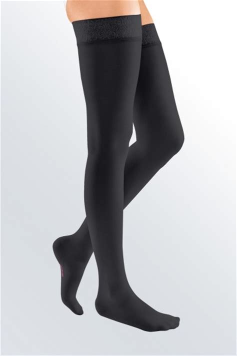medi mediven elegance class 2 black thigh compression stockings with top band compression