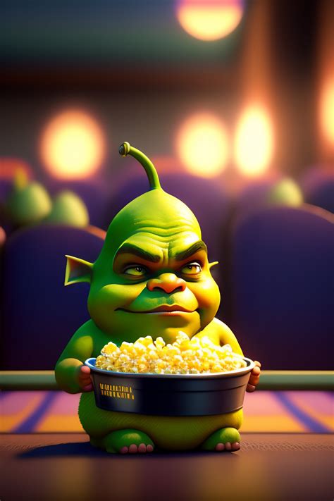 Lexica Cute Small Humanoid Shrek Sitting In A Movie Theater Eating