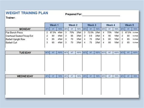 excel of weight training plan xlsx wps free templates