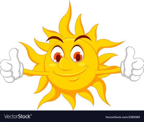 Funny Sun Cartoon Thumb Up Royalty Free Vector Image