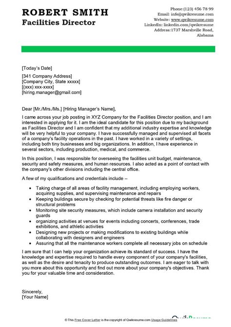Facilities Director Cover Letter Examples Qwikresume