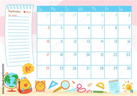 September Page Calendar Template Organizer 2023 Year With School