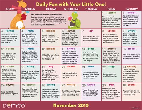 Early Literacy Activities Calendar November 2019