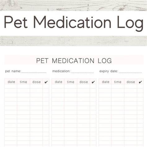 Pet Medication Log Printable Pet Care Medication Record Etsy