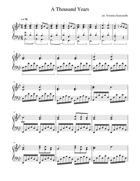 A Thousand Years Sheet Music For Piano Solo