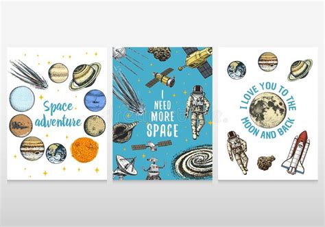 Card Planets In Solar System And Astronaut Spaceman Moon And The Sun