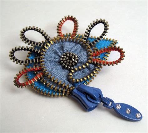 Blue Zipper Brooch Pin By Redyarn On Etsy Zipper Crafts Zippers