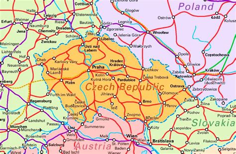 Verkehrsregeln, tempolimits, mitführpflichten und maut: Schienennetz Karte von Tschechien