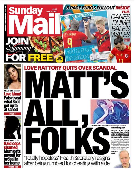Sunday Mail Front Page 27th Of June 2021 Tomorrows Papers Today