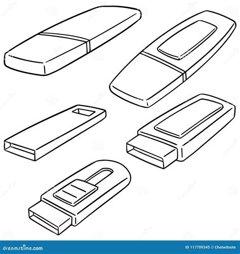 Sistema Del Vector De Memoria Usb Ilustraci N Del Vector Ilustraci N De Hardware Oficina