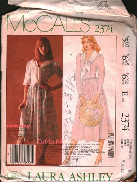2374 Vintage Mccalls Sewing Pattern Misses 1985 Laura Ashley Dress Sash