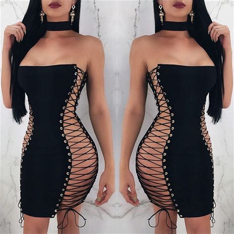 Black Strapless Sexy Bandage Dresses Women Summer Sleeveless