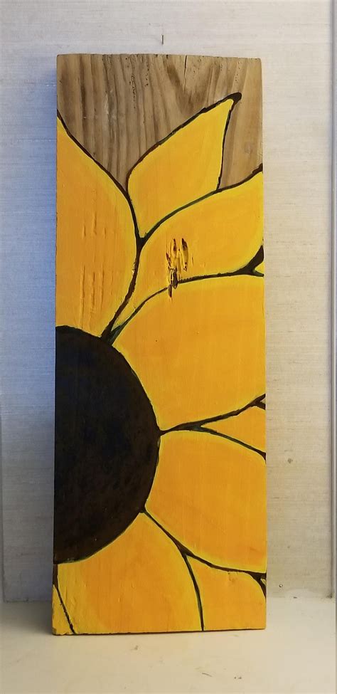 Sunflower Original On Barn Plank Hand Painted Etsy Pallet Painting