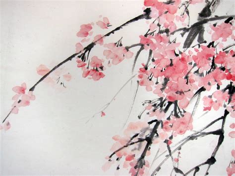 Sakura Japanese Ink Painting Suibokuga Sumi E Cherry Blossoms Etsy