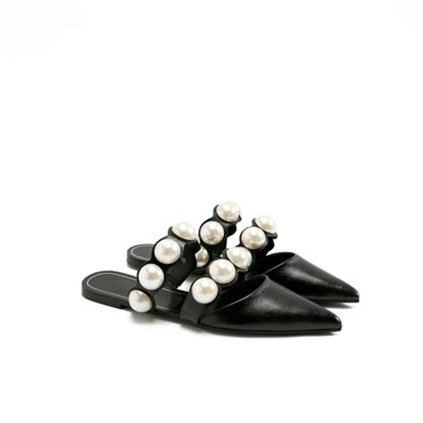 Women S New Flat Mule Sandal Pumps With Pearls