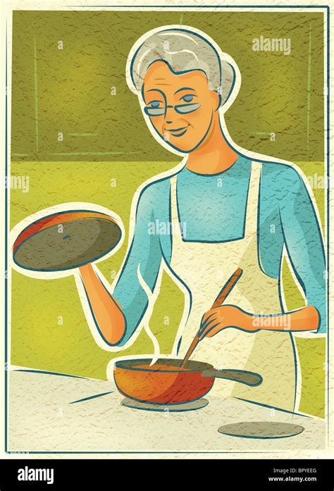 Old Woman Cooking Cartoon