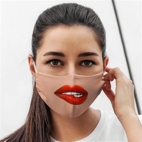 Red Lips Face Cover Fitted Face Mask Comfortable Face Mask Etsy