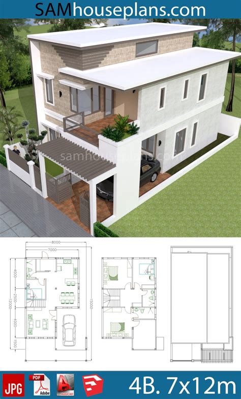 House Plans 7x12m With 4 Bedrooms Plot 8x15 Samhouseplans