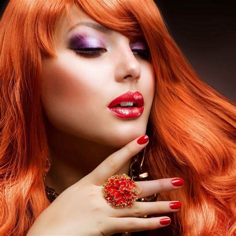 Download Wallpaper 1024x1024 Girl Red Hair Makeup Manicure Face