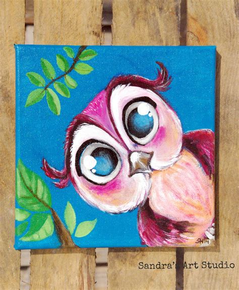 Kids Art Cute Little Owl Acrylic Painting On Canvas 7