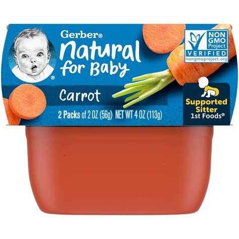Pack Of 16 Gerber 1st Foods Carrot Baby Food 2 Oz Tubs