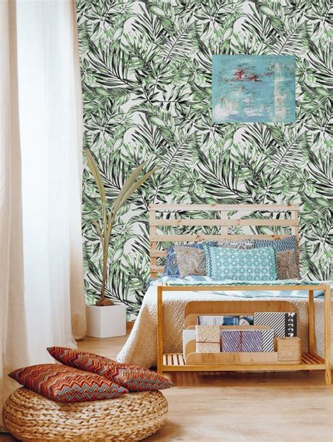 Green Tropical Leaves Removable Wallpaper Peel And Stick Wallpaper Wall