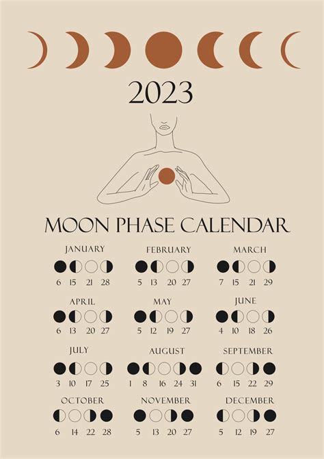 Moon Phases Calendar 2023 With A Girl Line Waning Gibbous Waxing