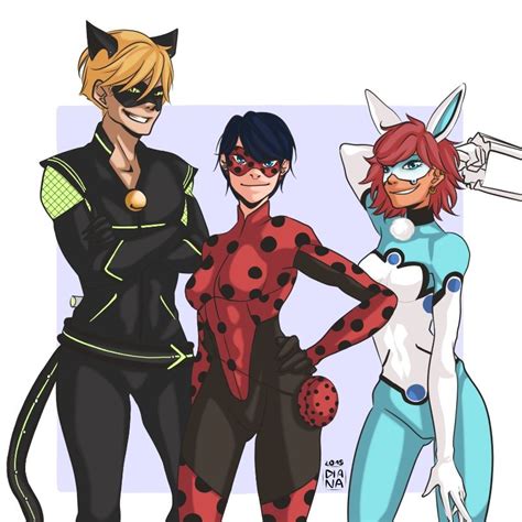 Cat Noir Ladybug And Bunnix Diddy00 Miraculous Ladybug Anime