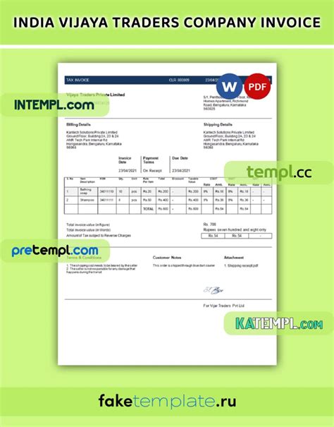 India Vijaya Traders Private Limited Company Invoice Word And PDF