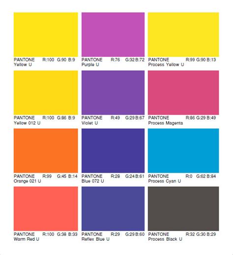 Pantone Color Chart Sample Documents In Word Pdf Riset