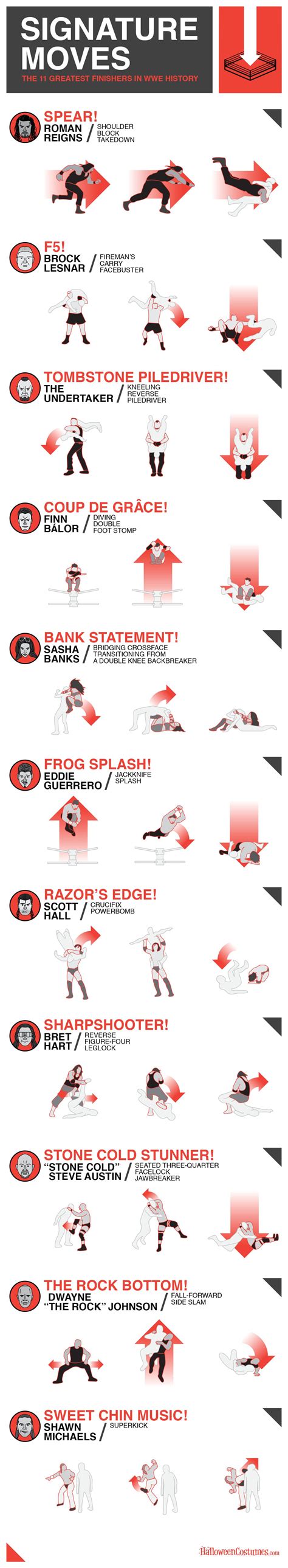 Signature Moves The 11 Greatest Finishers In Wwe History Infographic