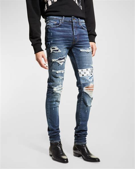 Amiri Mens Destroyed Tie Dye Patch Skinny Jeans Neiman Marcus