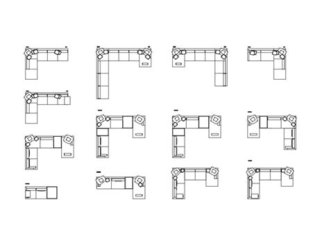 Creative L Shape Multiple Corner Sofa Sets Cad Blocks Design Dwg File