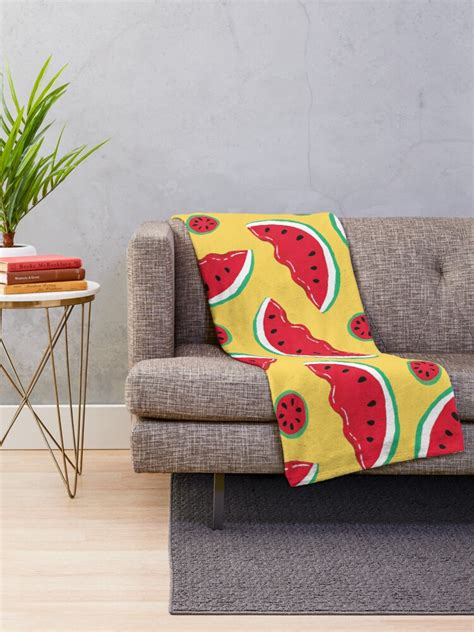 Fresh Summer Watermelon In Yellow Throw Blanket By Printmesomecolo