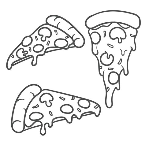 Vector Illustration Pizza Slice With Melted Cheese And Pepperoni Hand