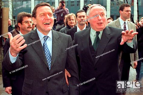 Premier Of Lower Saxony Gerhard Schroeder L And Spd Leader Oskar
